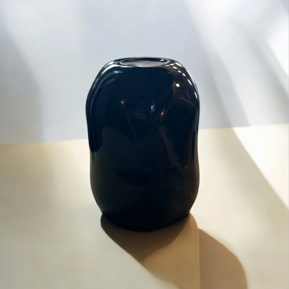 Translucent Black Asymmetrical Vase 5” tall